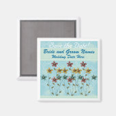 Blauw met bloemen Bewaar de datum Magneet (Voorkant / Achterkant)