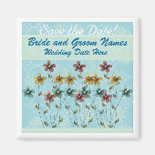 Blauw met bloemen Bewaar de datum Magneet (Voorkant)