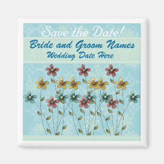 Blauw met bloemen Bewaar de datum Magneet