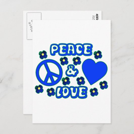 Blauw met bloemen Vrede- en liefdesontwerp Briefkaart (Voorkant / Achterkant)