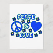 Blauw met bloemen Vrede- en liefdesontwerp Briefkaart (Voorkant)