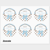 Blauw met bruin polka dots Baby shower Ronde Sticker (Vel)