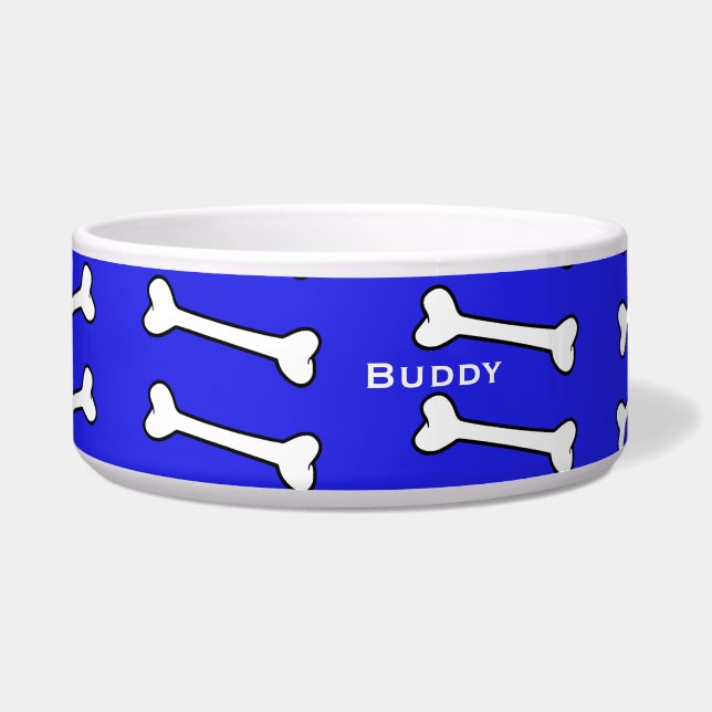 Blauw met Cartoon Botten Aangepaste Pet Bowl Voerbakje (Voorkant)