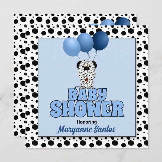 Blauw met Dalmatian Puppy Theme Baby shower Kaart (Voorkant / Achterkant)