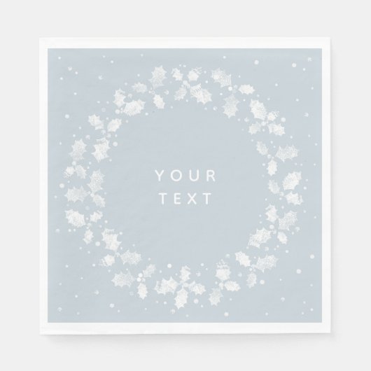 Blauw met de hand gedrukte hulst Kerst krans Servet (Voorkant)