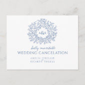 Blauw met de hand getekend bladmonogram trouwannul aankondigingskaart (Voorkant)