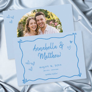 Blauw met de Hand Getekend Hart Whimsical Moderne  Save The Date