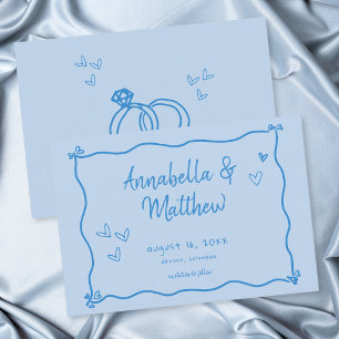 Blauw met de Hand Getekend Hart Whimsical Moderne Save The Date