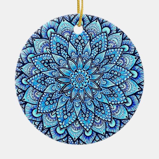 Blauw met de hand getekend Mandala-ontwerp Keramisch Ornament (Voorkant)