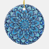 Blauw met de hand getekend Mandala-ontwerp Keramisch Ornament (Achterkant)