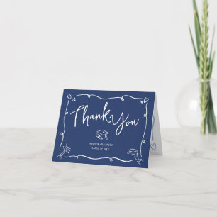 Blauw met de Hand Getekende Doodle Stijl Afstudere Bedankkaart