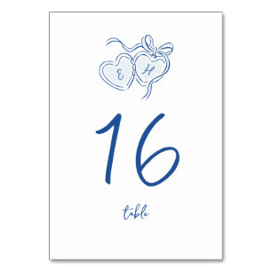 Blauw met de Hand Getekende Hart Monogram Whimsica Kaart