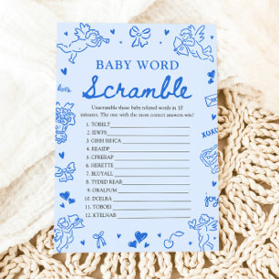 Blauw met de hand getekende Valentijns Baby Woordz Kaart