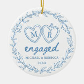 Blauw met de Hand Getekende Verloving Kerstmis Keramisch Ornament (Voorkant)