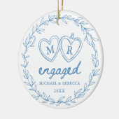 Blauw met de Hand Getekende Verloving Kerstmis Keramisch Ornament (Links)