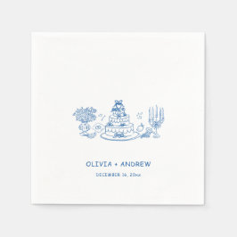 Blauw met de Hand Getekende Whimsical Bruiloft Servet