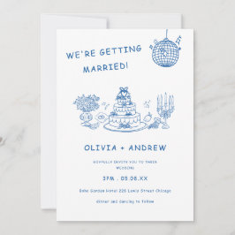Blauw met de Hand Getekende Whimsical Quirkige Fun Kaart