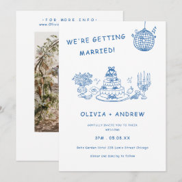 Blauw met de Hand Getekende Whimsical Quirkige Fun Kaart