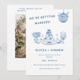 Blauw met de Hand Getekende Whimsical Quirkige Fun Kaart