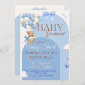 Blauw met een Beer in een heteluchtballon baby sho Kaart (Voorkant / Achterkant)