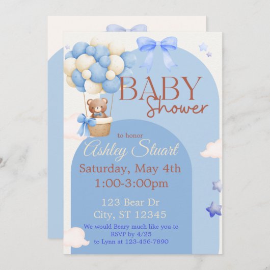 Blauw met een Beer in een heteluchtballon baby sho Kaart (Voorkant / Achterkant)