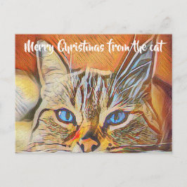  blauw met een geverfd kat Kunst met vrolijk kerst Briefkaart