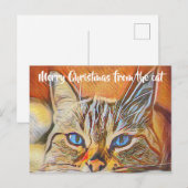  blauw met een geverfd kat Kunst met vrolijk kerst Briefkaart (Voorkant / Achterkant)
