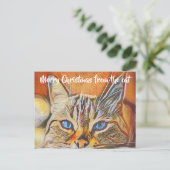  blauw met een geverfd kat Kunst met vrolijk kerst Briefkaart (Staand voorkant)