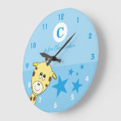 Blauw met een leuke giraffe sterren baby naam grote klok (Hoek)
