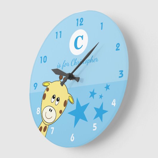Blauw met een leuke giraffe sterren baby naam grote klok (Hoek)