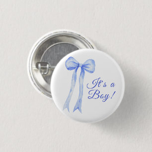 Blauw met een strik Het is een jongen Baby shower Ronde Button 3,2 Cm