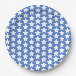 Blauw met een wit stars patroon papieren bordje