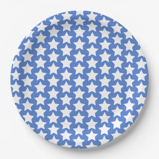 Blauw met een wit stars patroon papieren bordje (Voorkant)