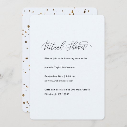 Blauw met Faux Gold Boy Confetti Virtual Shower Kaart (Voorkant / Achterkant)