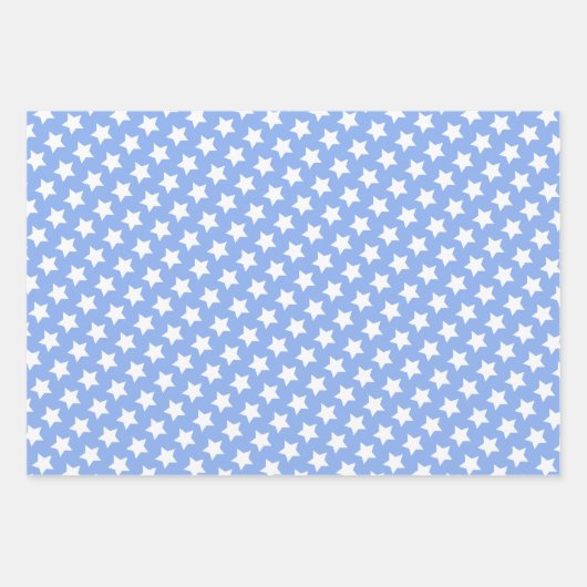 Blauw met flauw, wit sterpatroon inpakpapier vel (Voorkant 3)