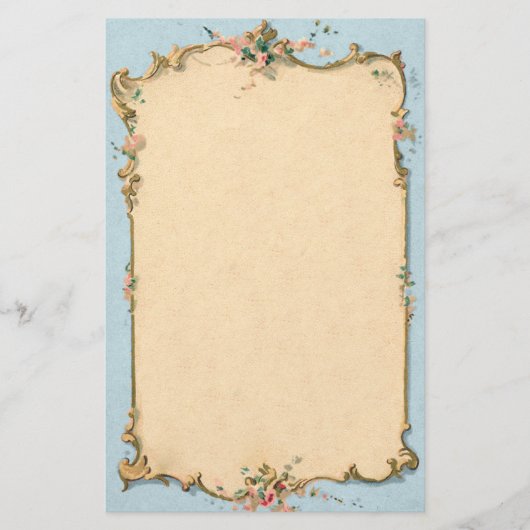  blauw met Floral Border Briefpapier (Voorkant)