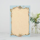  blauw met Floral Border Briefpapier (Staand voorkant)
