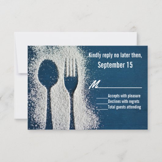 Blauw met Flour Silverware Occasion RSVP-kaart RSVP Kaartje (Voorkant)