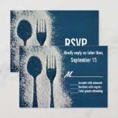 Blauw met Flour Silverware Occasion RSVP-kaart RSVP Kaartje (Voorkant / Achterkant)