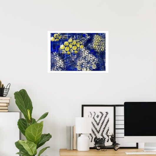 Blauw met geel en wit Stip - op Canvas Poster (Thuiskantoor)