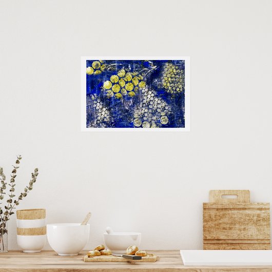 Blauw met geel en wit Stip - op Canvas Poster (Keuken)