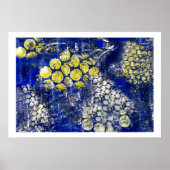 Blauw met geel en wit Stip - op Canvas Poster (Voorkant)