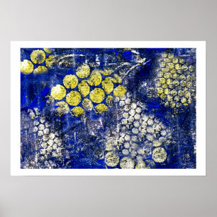 Blauw met geel en wit Stip - op Canvas Poster