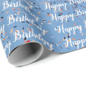 Blauw met gekleurde confetti White Happy Birthday Cadeaupapier (Rol Hoek)