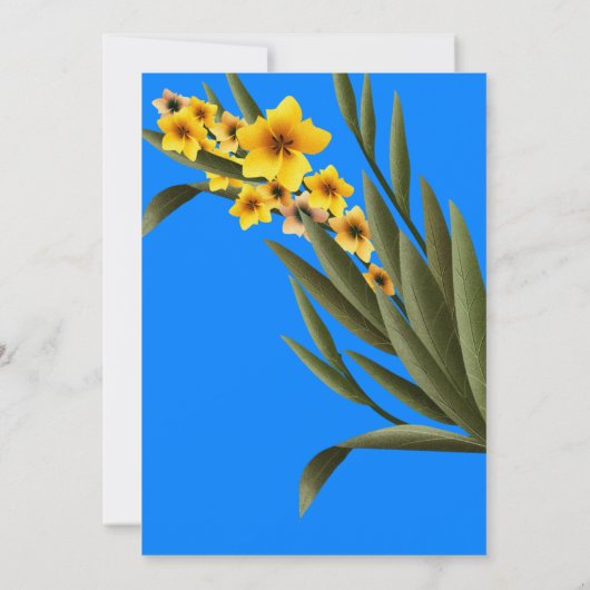 Blauw met gele verjaardagsuitnodiging voor bloemen kaart (Achterkant)