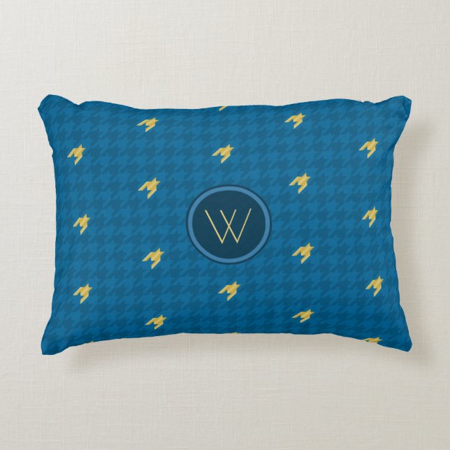 Blauw met Gold Accent Houndstooth Accent Pillow Kussen (Voorkant)