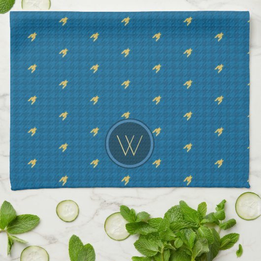 Blauw met Gold Accent Houndstooth Kitchen Towel Theedoek (Gevouwen)