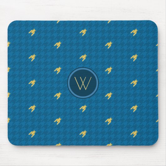 Blauw met Gold Accent Houndstooth Mousepad Muismat (Voorkant)