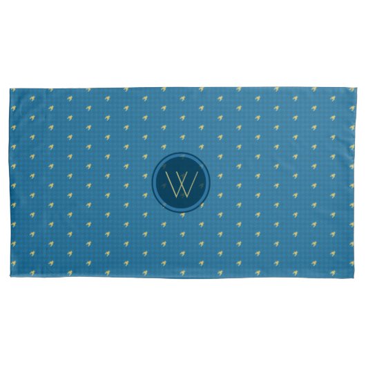 Blauw met Gold Accent Houndstooth Pillow-Hoesje Kussensloop (Voorkant)