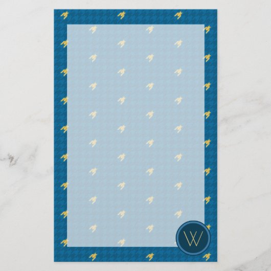 Blauw met Gold Accent Houndstooth Stationery Briefpapier (Voorkant)